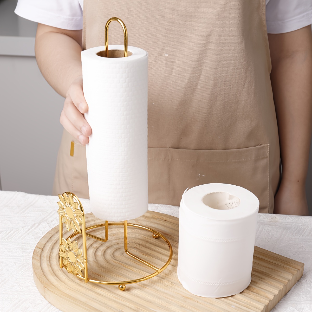 

1pc Paper Towel Holder, Household Vertical Golden Paper Storage Rack, Multifunctional Countertop Paper Storage Organizer, For Kitchen And Bathroom, Home Organizers And Storage, Home Accessories