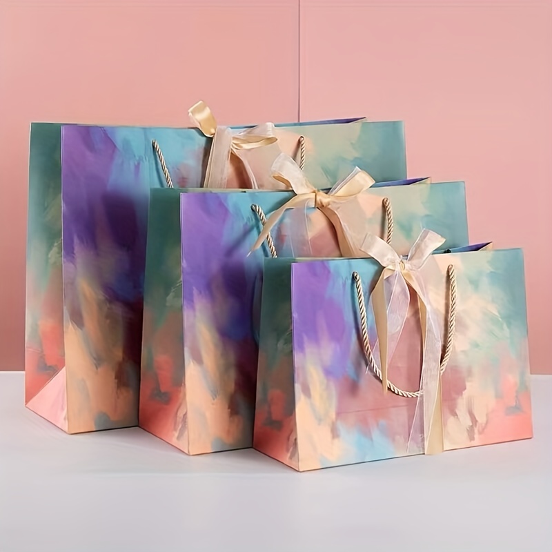 1pc Gift Bags 11x3 9x7 87 Oil Painting Pattern Bags Artistic Goodie Bags  With Ribbon Treat