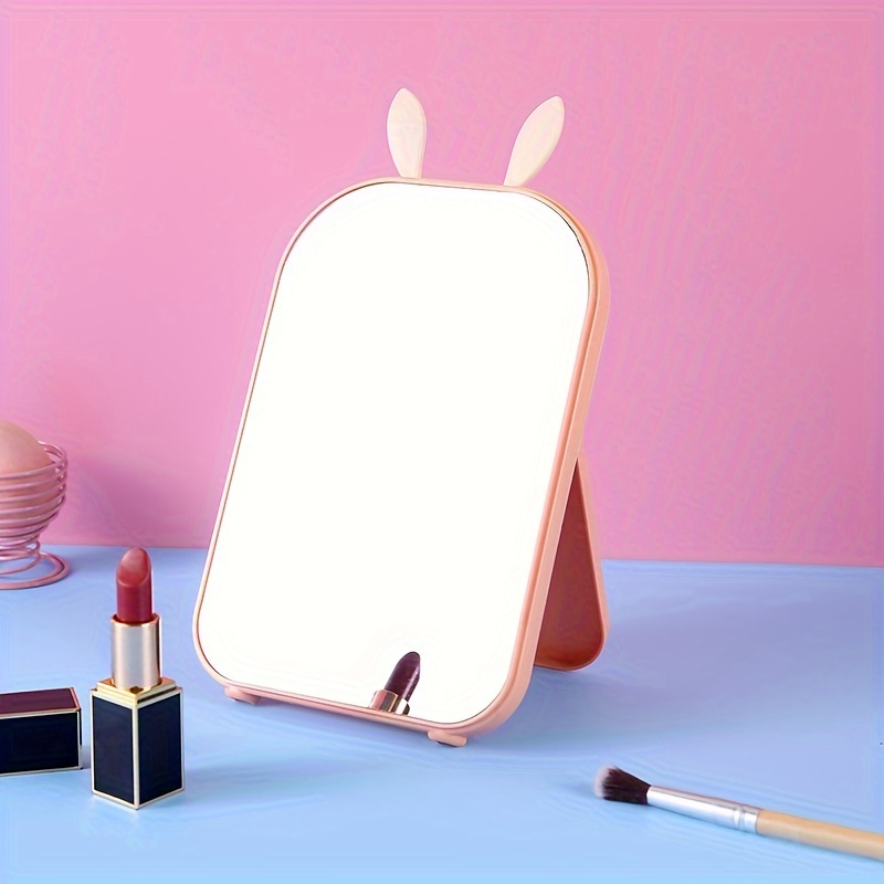 

Cute Ear Decor Desktop Makeup Mirror Vanity Mirror Princess Mirror Simple Travel Portable Folding Beauty Mirror Dormitory Use
