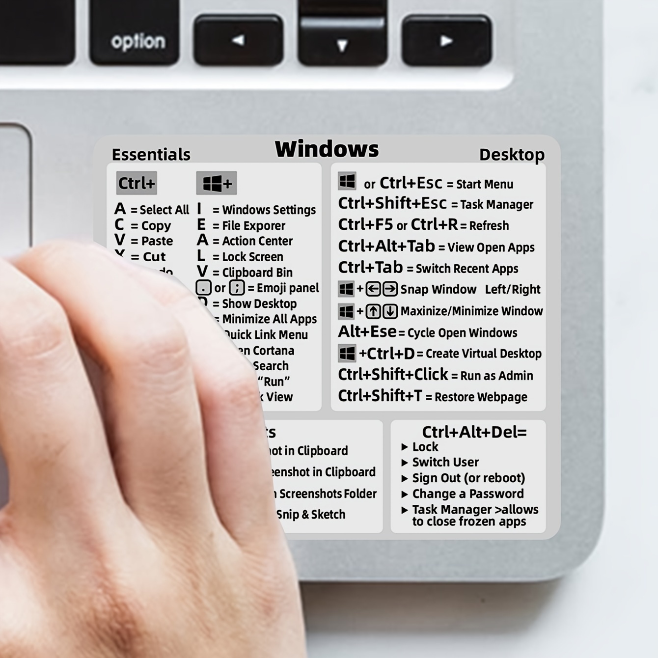 shortcut key sticker for software