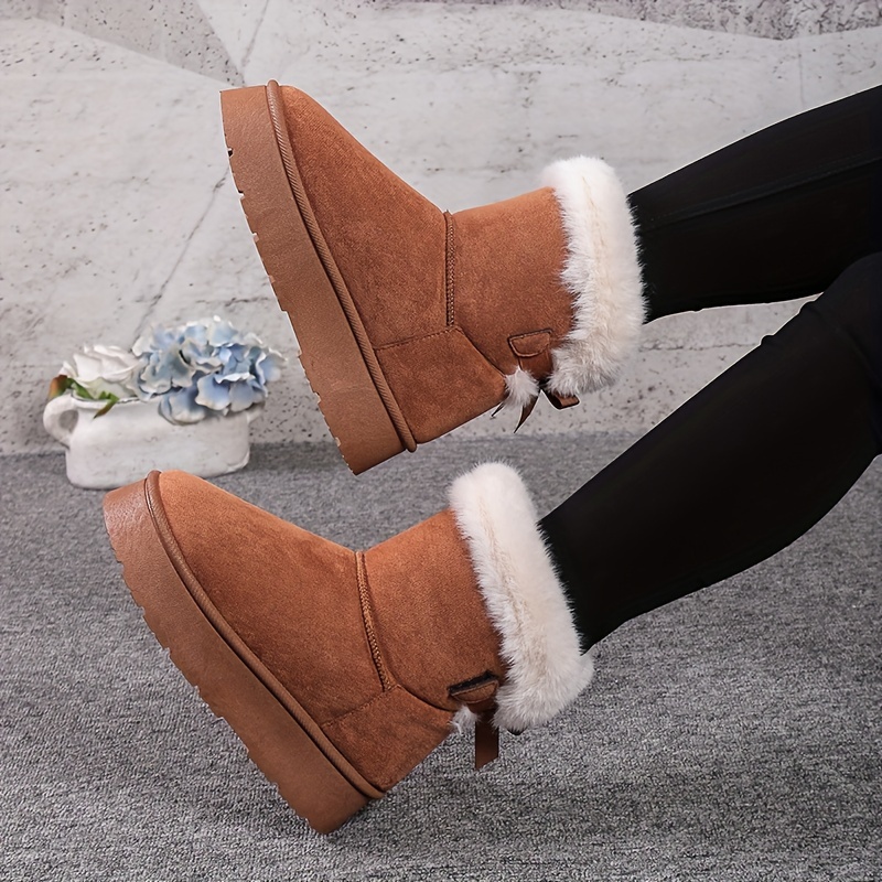 Boho Snow Boots Camel Brown Fleece Lined Vegan Suede Pull On Mid Calf –  Made4Walkin