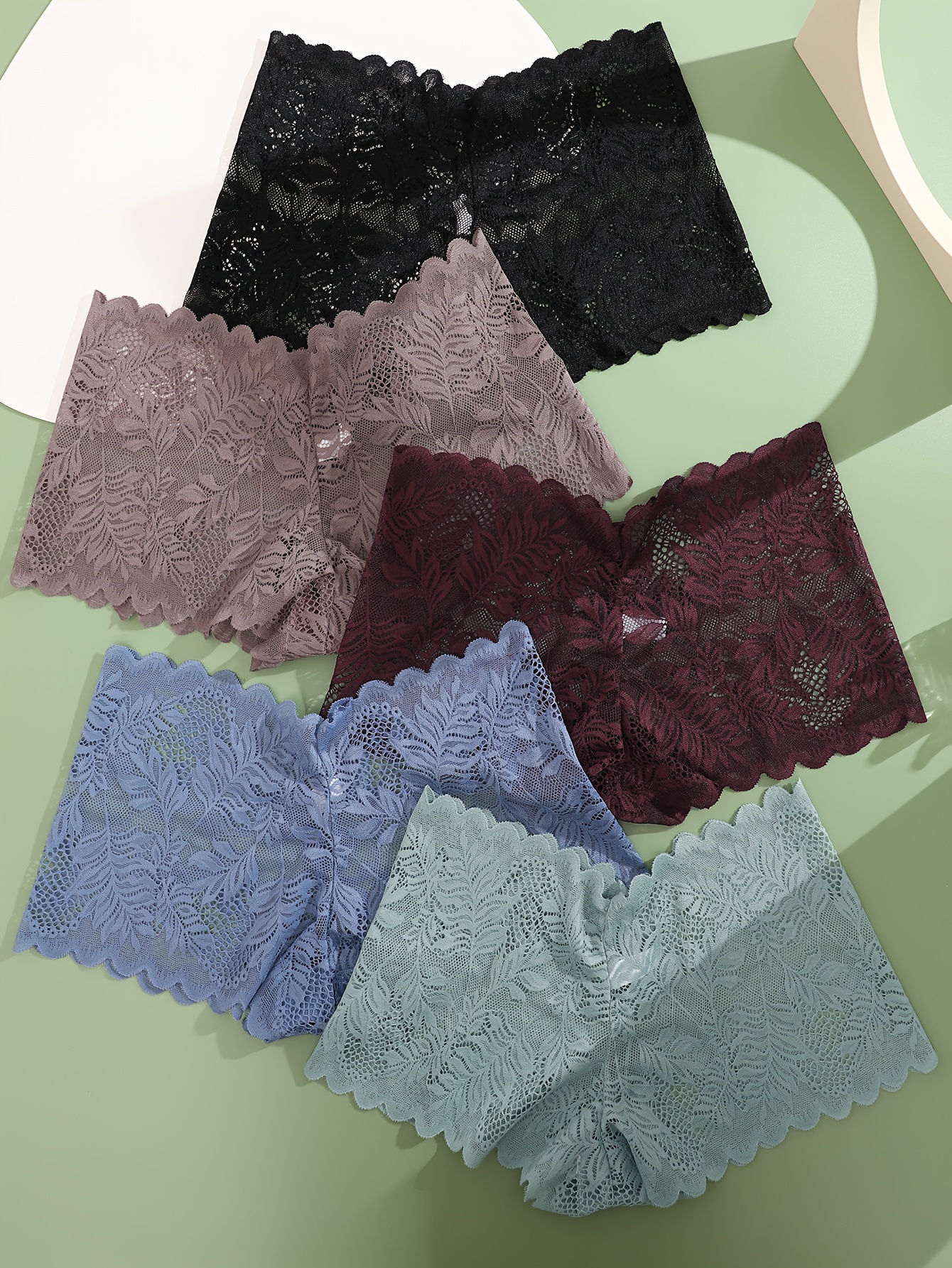 Floral Lace Boyshort Panties Thin Semi sheer Wave Trim Temu