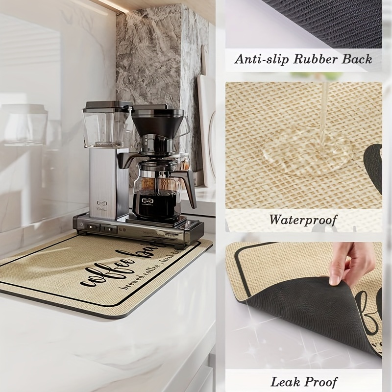 Coffee Mat Dish Drying Mat for Kitchen Counter, Hide Stain Absorbent Rubber  Backed Quick Drying Mat Fit Under Coffee Maker Espresso Machine, Coffee