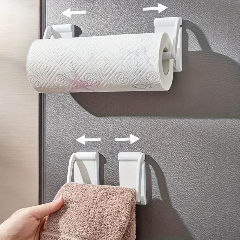 

Magnetic Adjustable Kitchen Paper Towel Holder - Wall-mounted White Plastic Roll Dispenser For Fridge, Food Wrap & Bag Organizer, Bathroom Towel Rack - Home Storage Essentials