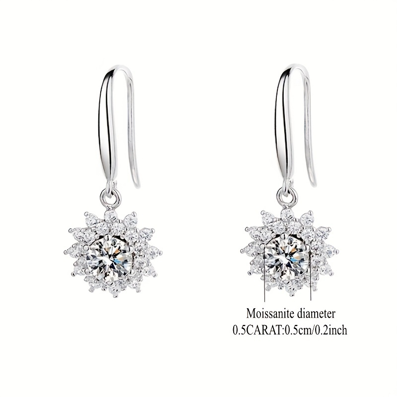 Moissanite Sunflower Drop Earrings 925 Sterling Silver Women's Jewelry