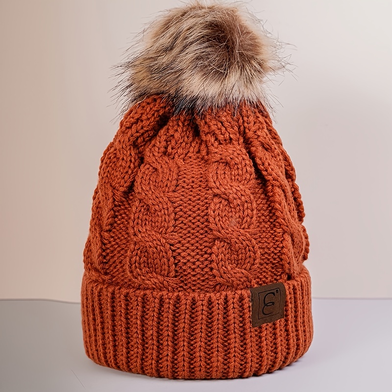 Winter Cable Knit Pom Pom Beanie Hat
