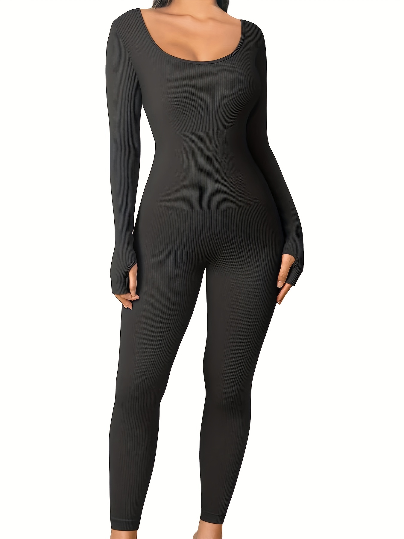 Seamless Solid Shaping Jumpsuit Long Sleeve Stretch Slimming - Temu