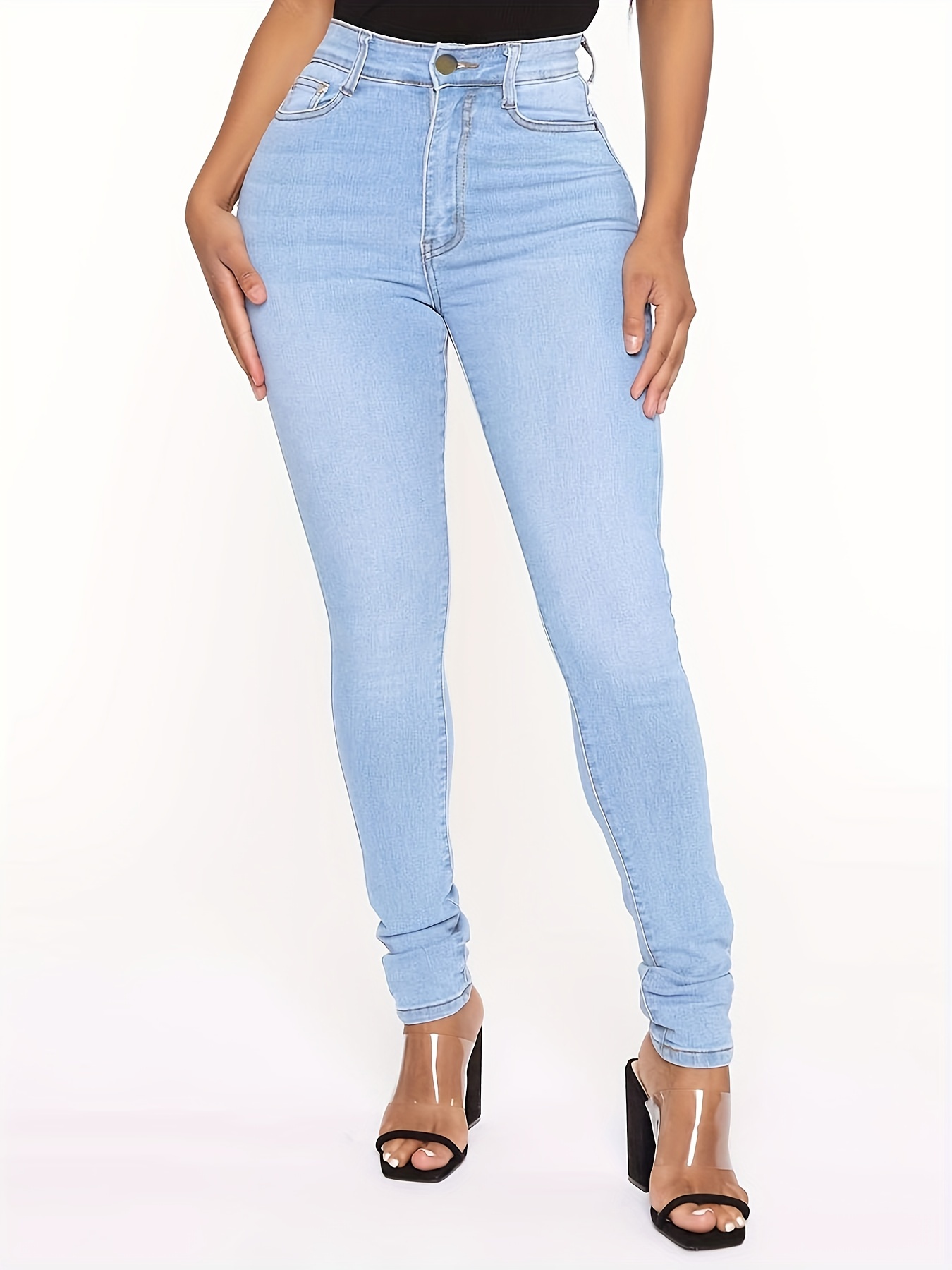 Pantalones Para Mujer De Cintura Alta Jeans Elásticos De Mezclilla