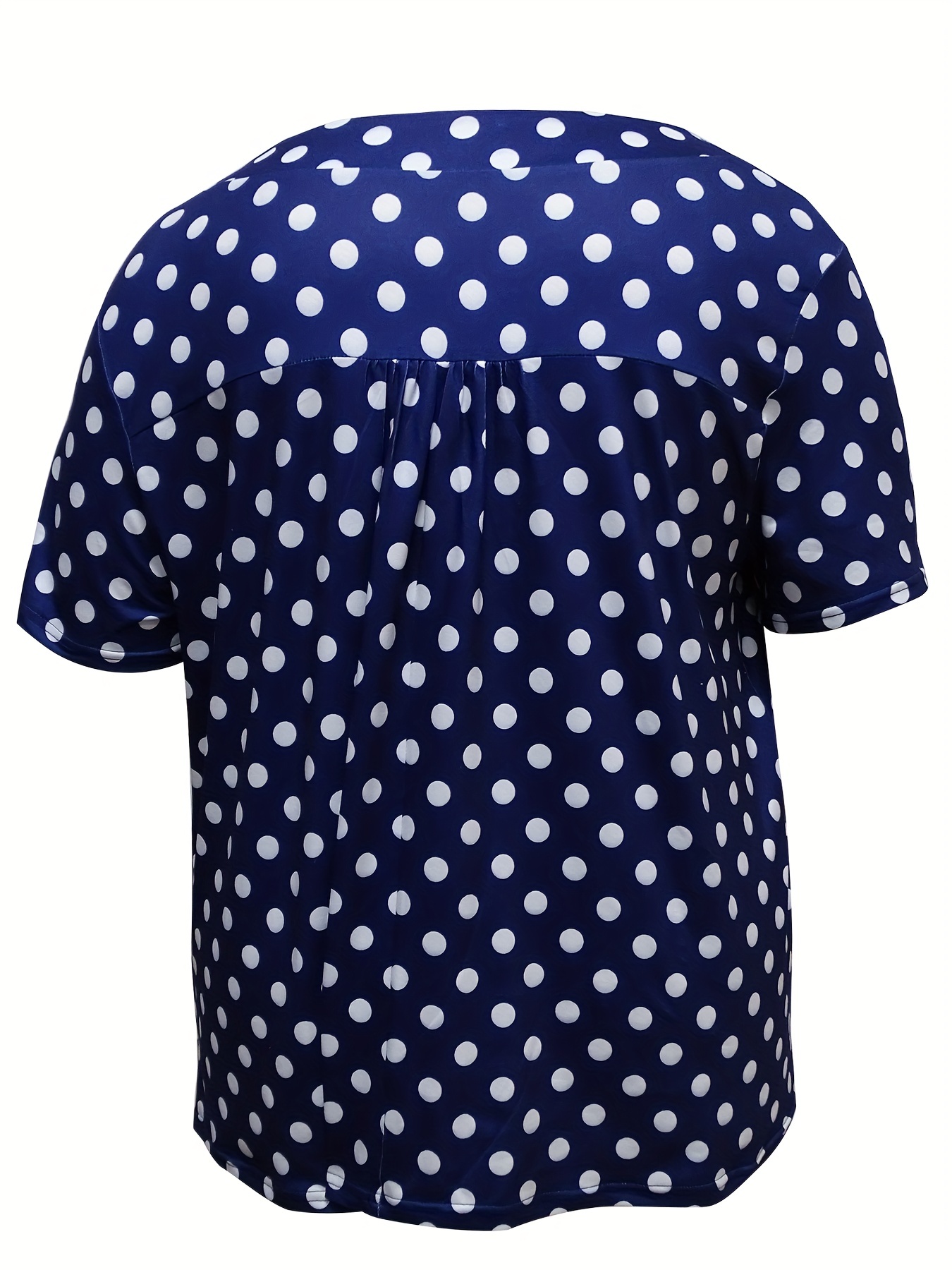 Plus Size Navy Blue Polka Dot Print Button Through Shirt