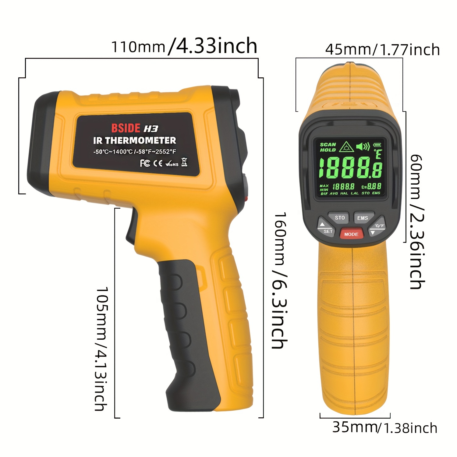Infrared Thermometer Gun, Handheld Heat Temperature Gun For Cooking Tester,  Pizza Oven, Grill & Engine - Laser Surface Temp Reader -58F To 1112F - NOT