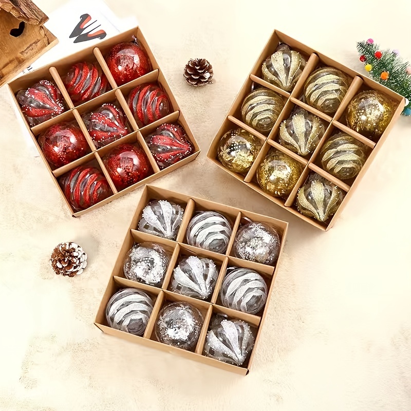 9pcs/set Christmas Decoration Ball, Christmas Decoration Pendant, Prom Ornament, Christmas Gift Box Set,Christmas Decorative Supplies Sites Layout Decorative Ball Festival Gift Ball Small Stained Glass Windows Decor