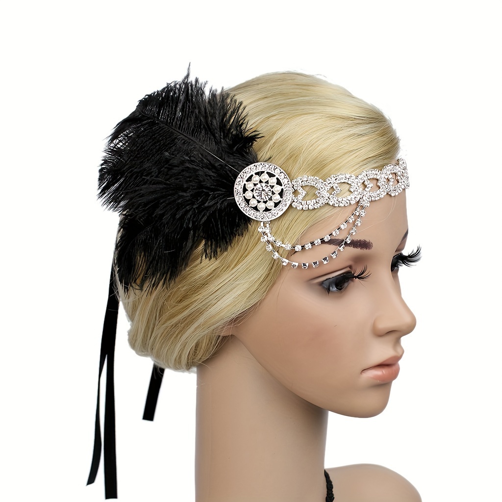 Bandeau Gatsby, Headband Cristal 1920s Bandeau Plume Gatsby