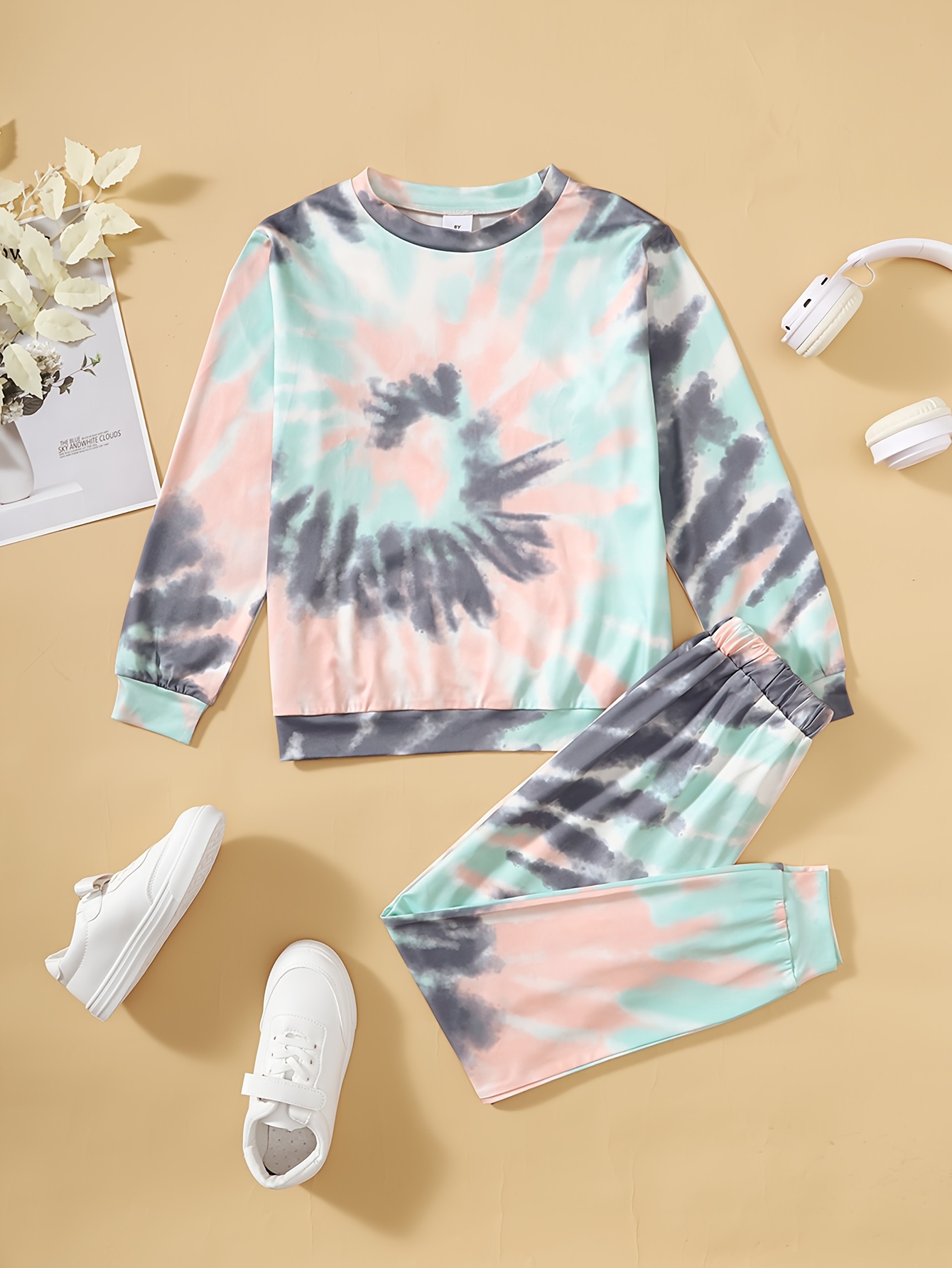 Tie Dye Outfits Girls Comfy Sets Pullover + Jogger Pants Set - Temu