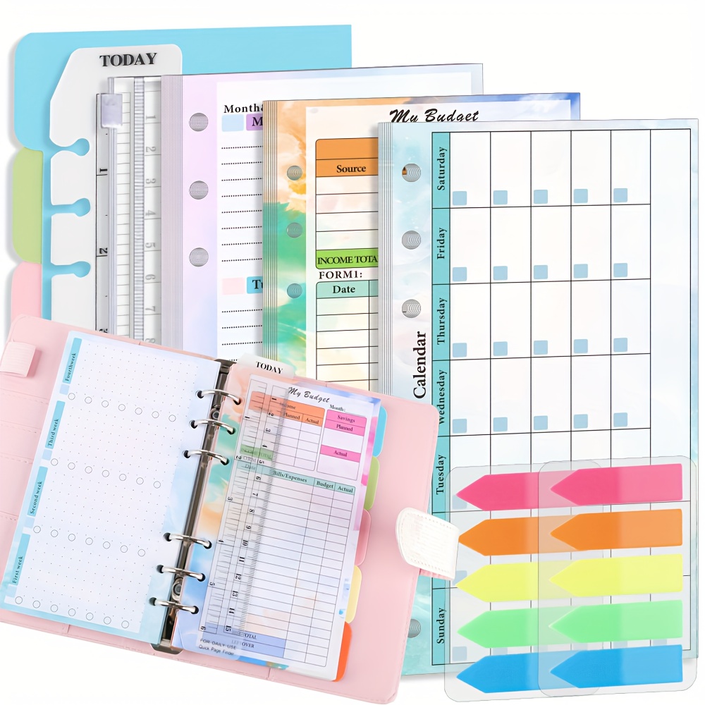 

1pack Budget Planner Refill, A6 82 Sheets 6-hole Colorful Weekly Monthly Planner Inserts Financial Planner For A6 Budget Binder Cover, Money Envelopes Organizer With Stickers For Wallet, Cash, Saving