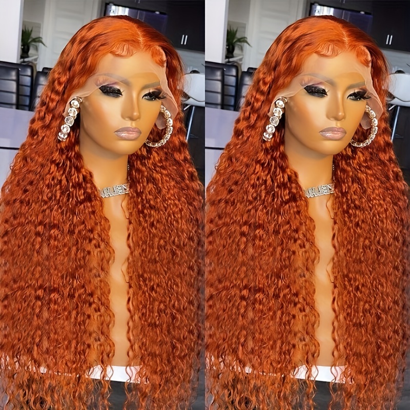 180% Density 13x4 Lace Front Human Hair Wig Ginger Orange - Temu