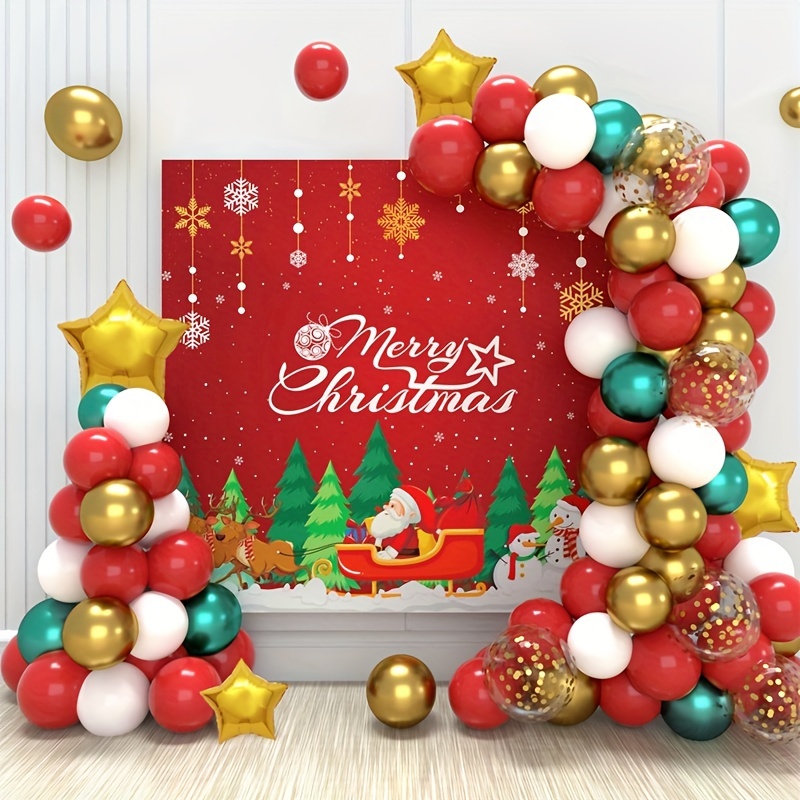 Christmas Balloon Garland Kit: Snowman, Gold Stars, Red & Green