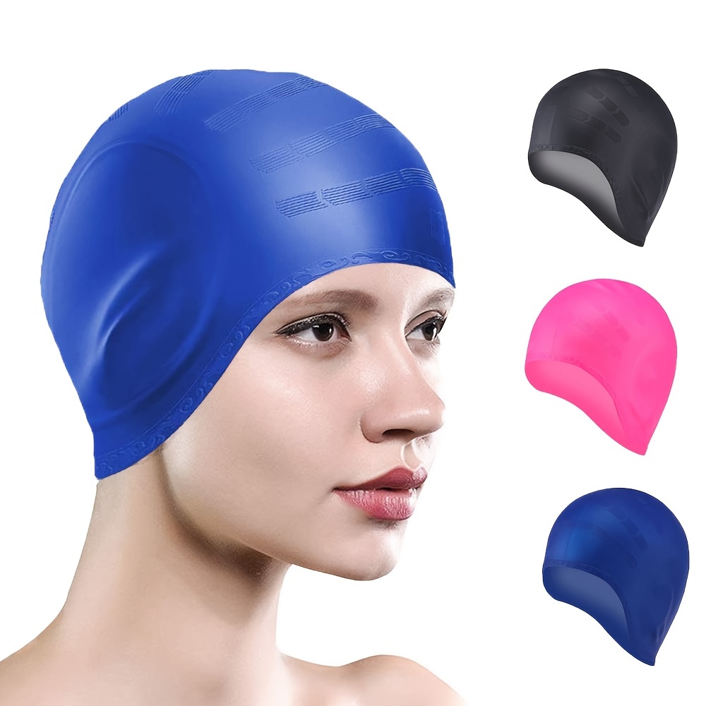 1pc Pu Waterproof Swimming Cap For Men Women Large Size Ear Protection
