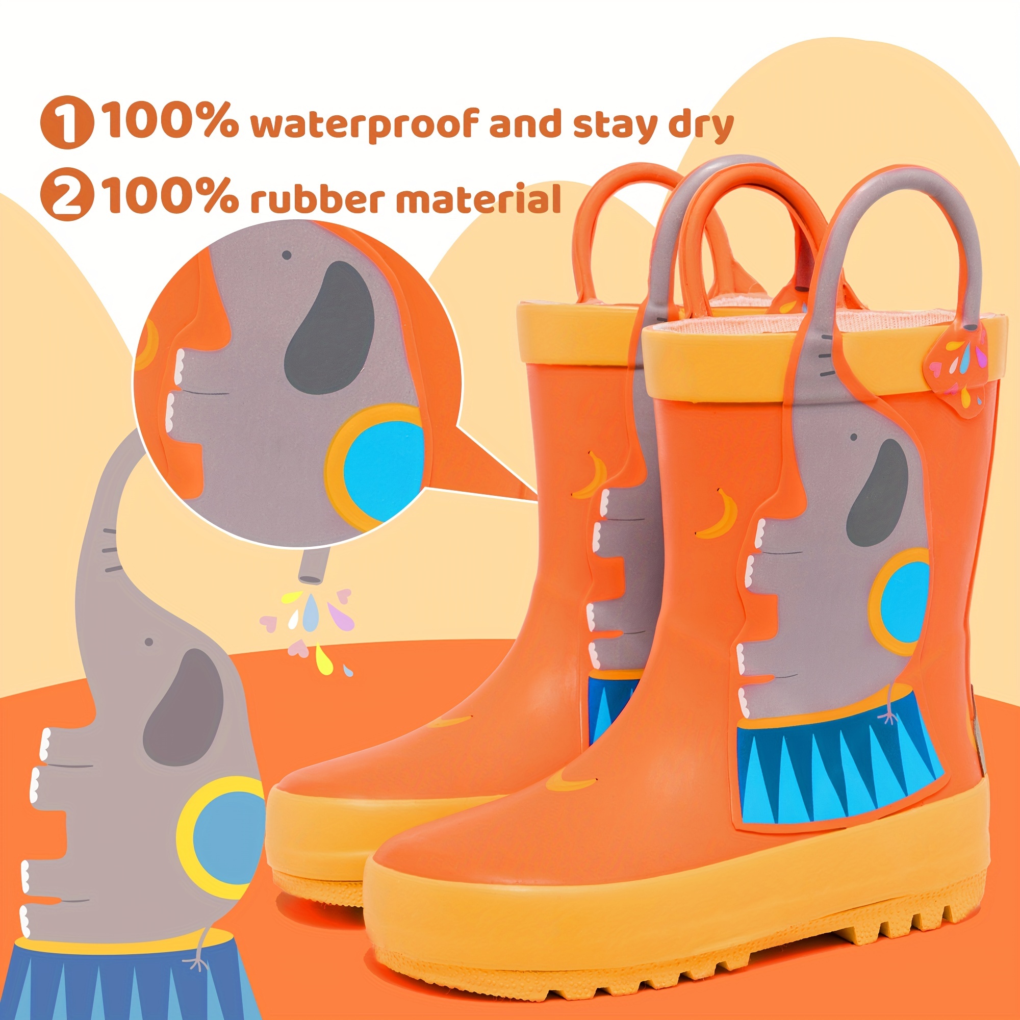 Botas de lluvia clásicas para niños, zapatos de agua de goma de PVC, botas  de lluvia impermeables para niños, zapatos de dibujos animados para bebés