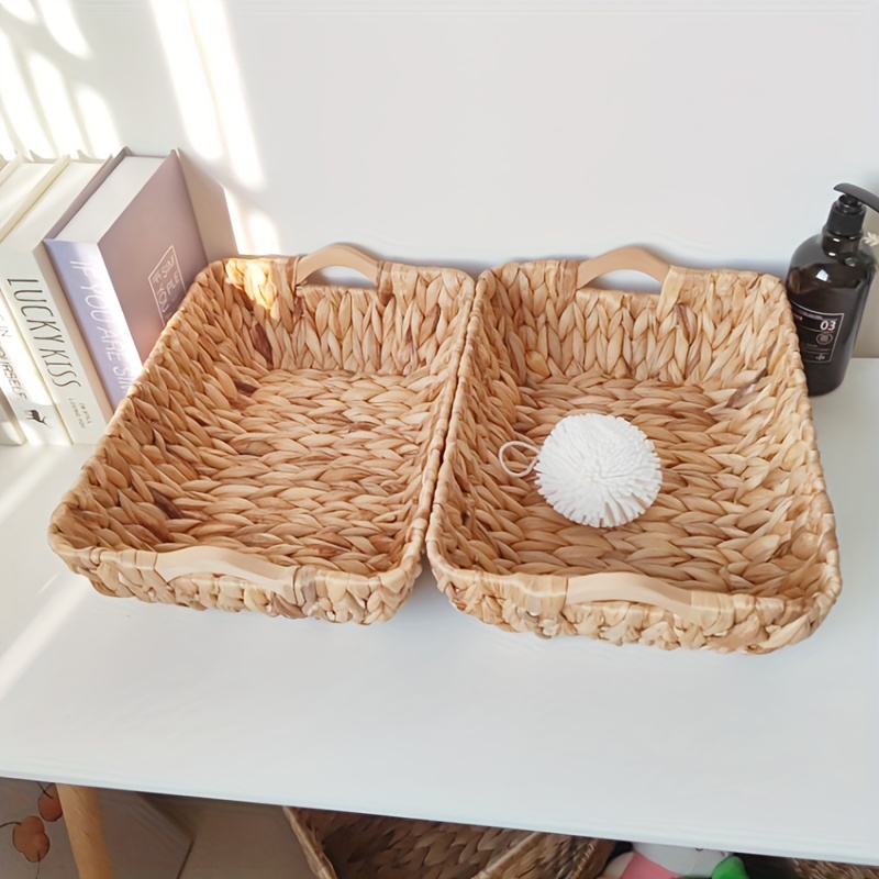 Decorative Water Hyacinth Wicker Storage Basket With Wooden - Temu