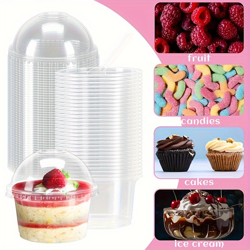 Plastic Cups With Domed Lids, Dessert Cups With Lids, Transparent  Disposable Cups With Lids,yogurt Cake Drinks Cup, For Home Kitchen Party  Restaurant Camping Picnic, Kitchen Supplies - Temu