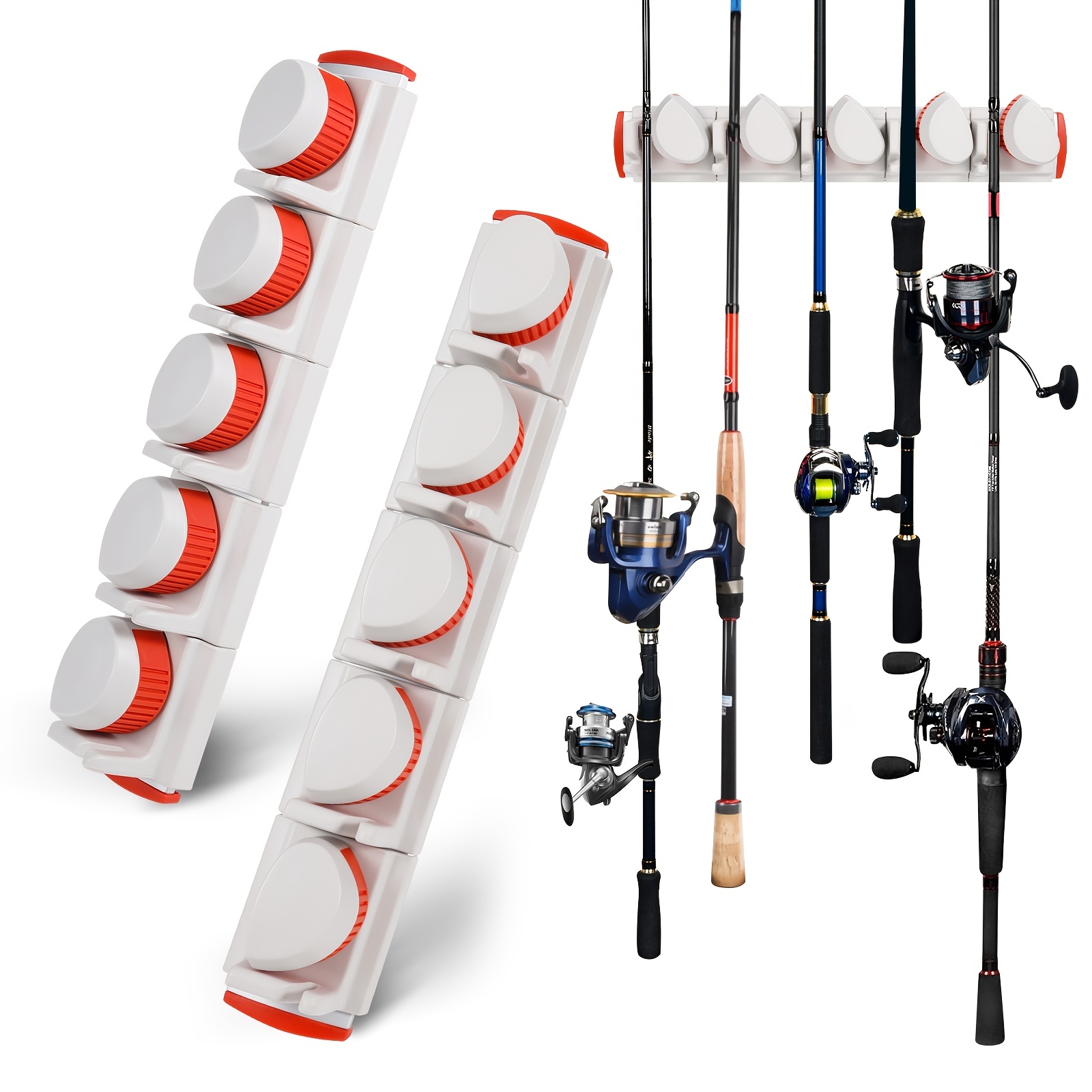 2pcs Adjustable * For Garage, Wall Mounted Vertical/Horizontal Fishing Pole  Storage Rack For 10 Rods