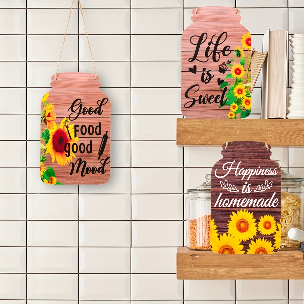 4 Pcs Kitchen Wall Decor Mason Jar Set Wooden Rustic Home Decor  Inspirational Kitchen Decor Hanging Farmhouse Kitchen Signs Wall Decor for  Home Decor