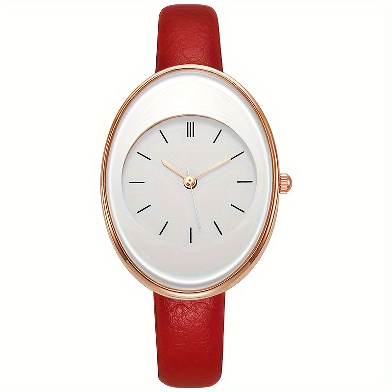 fashion belt oval quartz watch for women men red 7