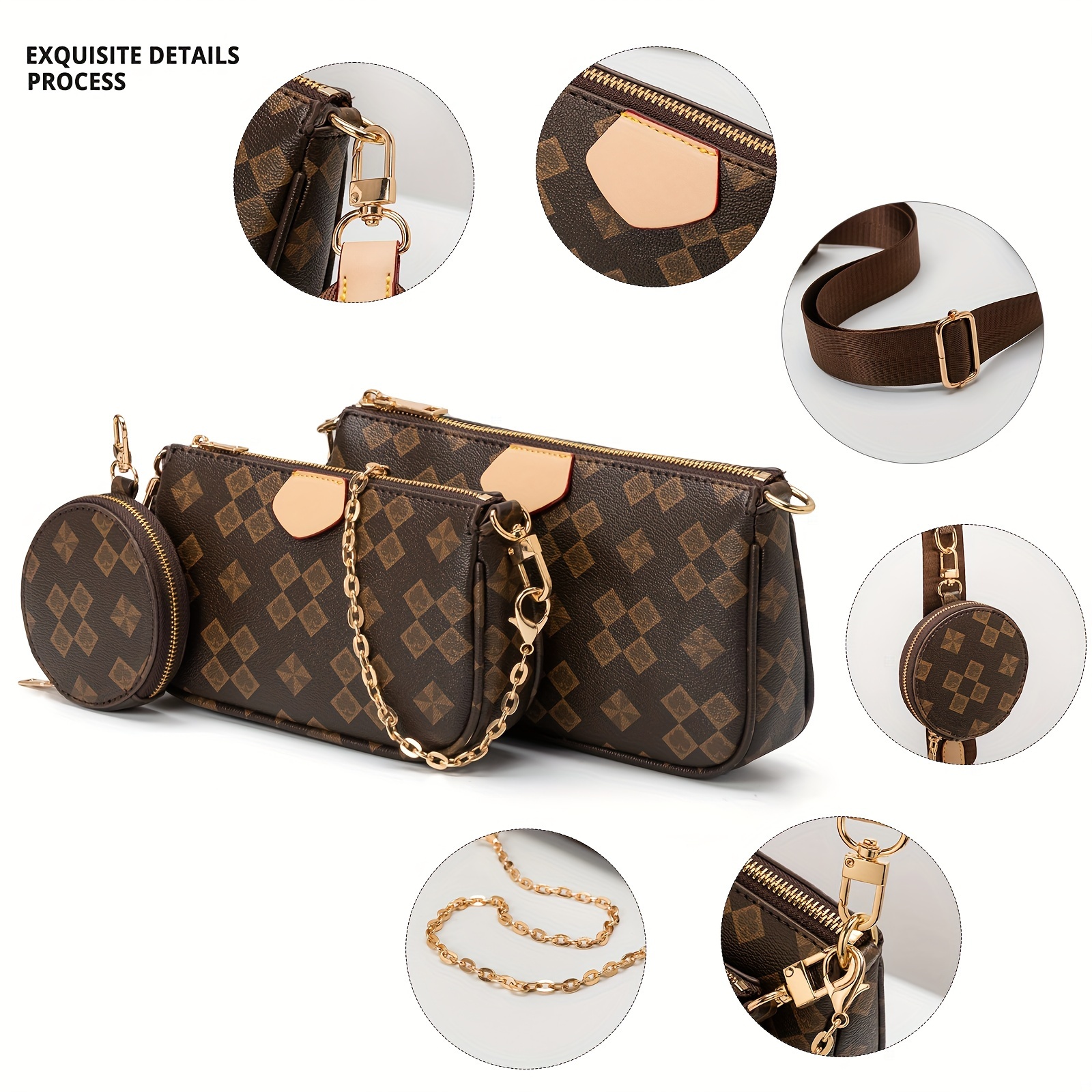 Three-in-one Chain Bag Set, Fashion Geometric Print Crossbody Bag