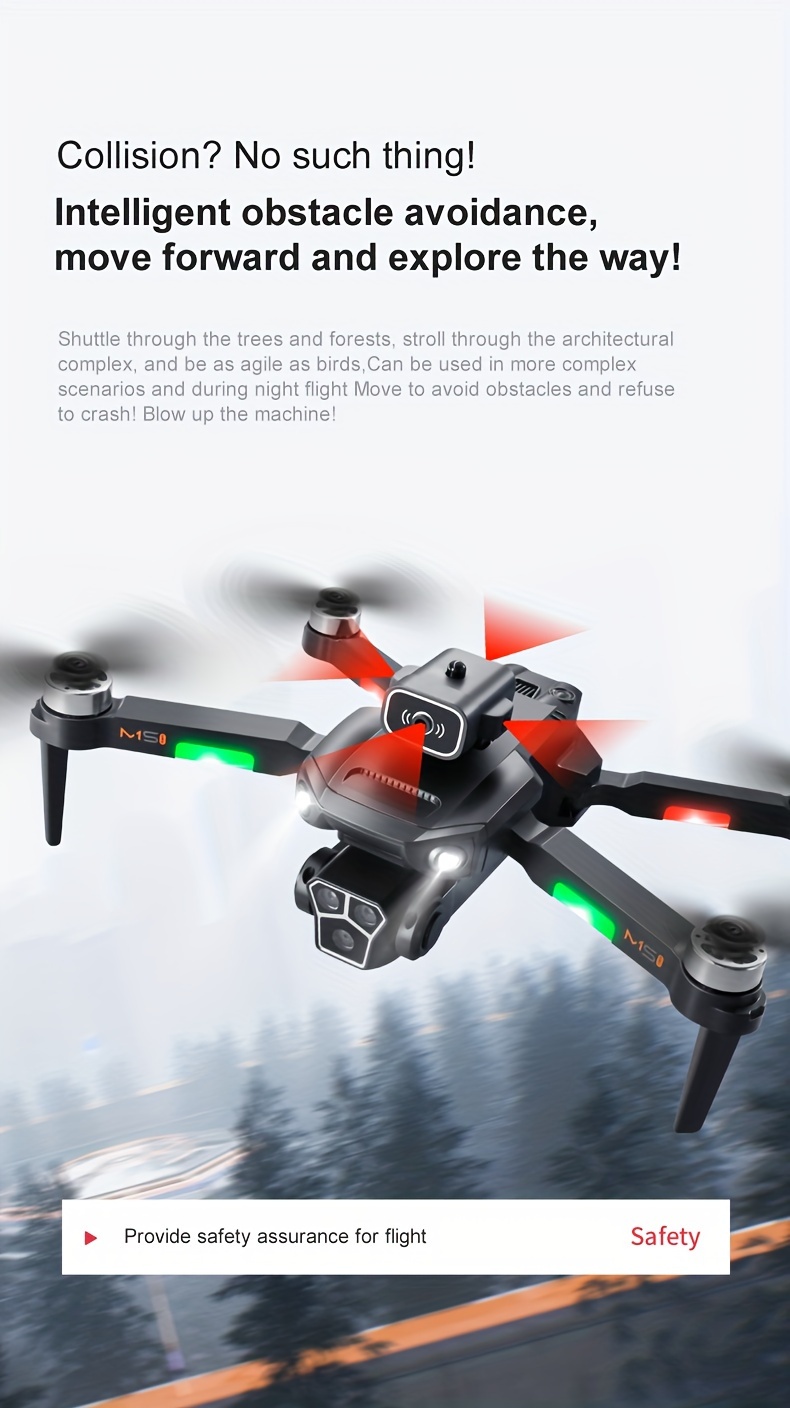 m1s folding drone aerial photography triple mode camera with esc function smart obstacle avoidance optical flow positioning altitude hold brushless motor halloween thanksgiving christmas gift details 3