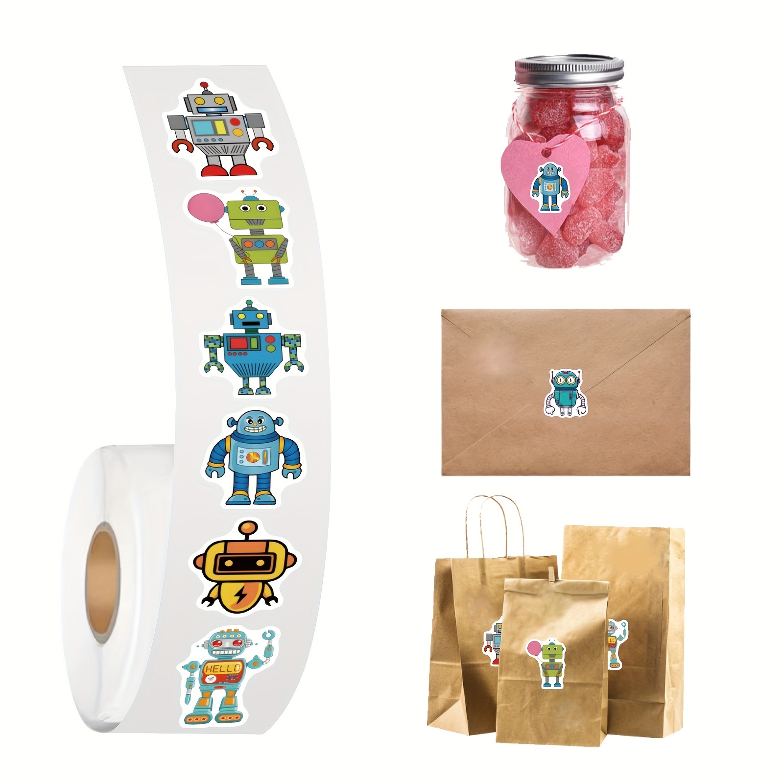 Cute Robot Stickers Roll Science Theme Stickers For - Temu