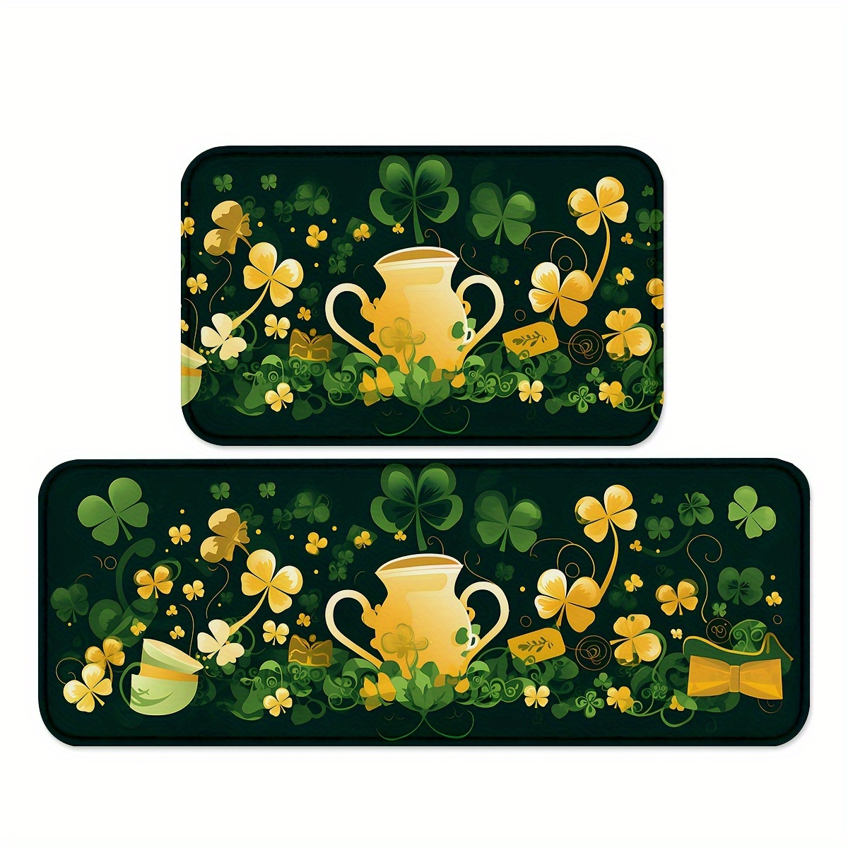 

1/2pcs Golden Kitchen Mats, Anti-skid Patio Pads, Comfortable Throw Cushions, Carpets For Home Office Sink Spring Decor High Traffic Area St. Patrick's Day Indoors Outdoors Hotel Restaurant