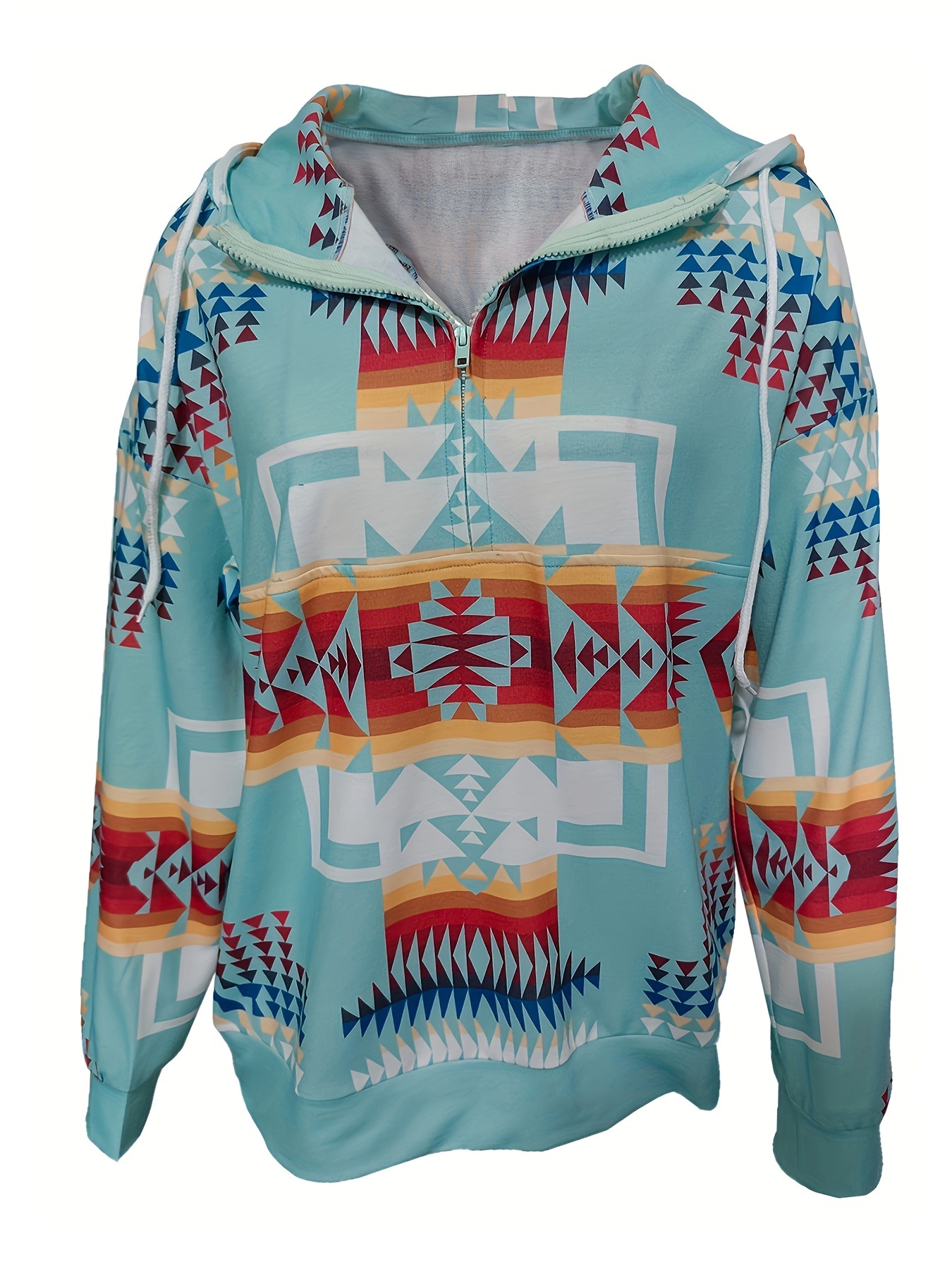 Womens Aztec Half Zip Up Hoodies Sweatshirt,Women's Casual Aztec Geometric  Zipper Collar Drawstring Pullover Sweatshirt 2023