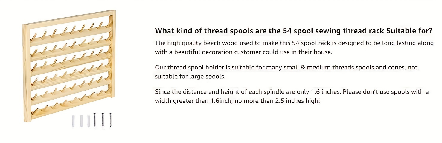 54Spool Sewing Thread Holder Wall-Mounted Sewing Thread Rack Hook Wood  Organizer