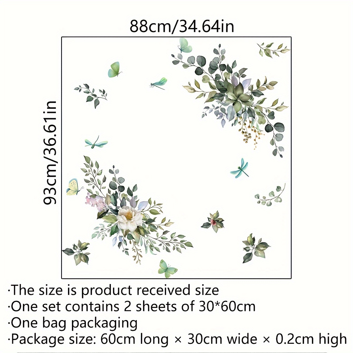 Image of A Set Of 2 Plant Flower Dragonfly Living Room Bedroom Wall Stickers Decorative Stickers