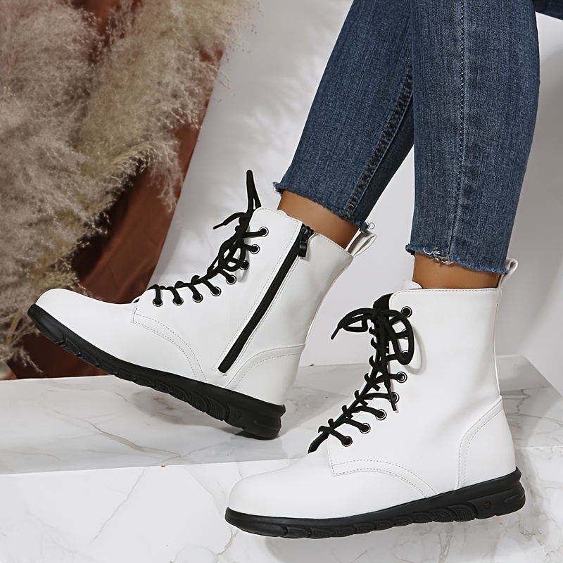 Women's flat hotsell white ankle boots