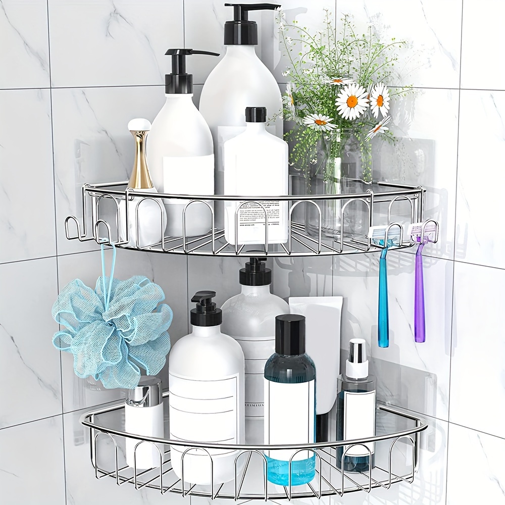Shower Caddy Bathroom Shelf, Bathroom Storage Organizer, Shower Shelf with 2  Hooks, Easy Adhesive Installation for Home & Bathroom Use (2 Pack-Silver) 