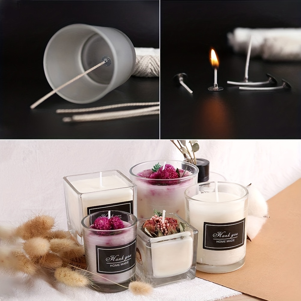 Candle Wick Kit, 100% Cotton 27 PLY Wick Spool 70 pcs Candle Thread  Stickers 2 Pcs Metal Candle Wick Holders, 110 Pcs Metal Sustainer Tabs for  Candle