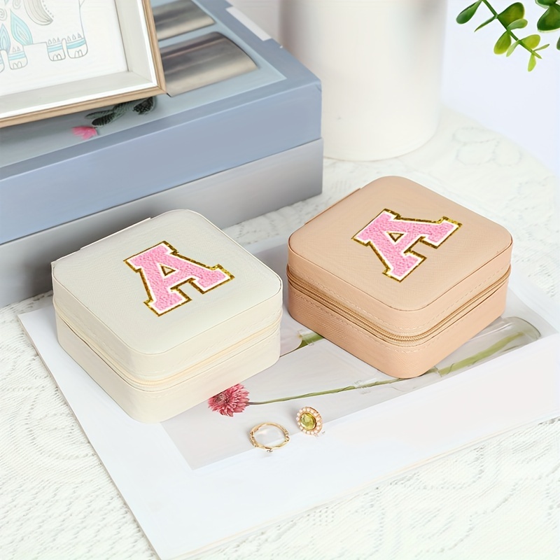 Mini Simple Letter Pattern Square Jewelry Box Portable - Temu Australia