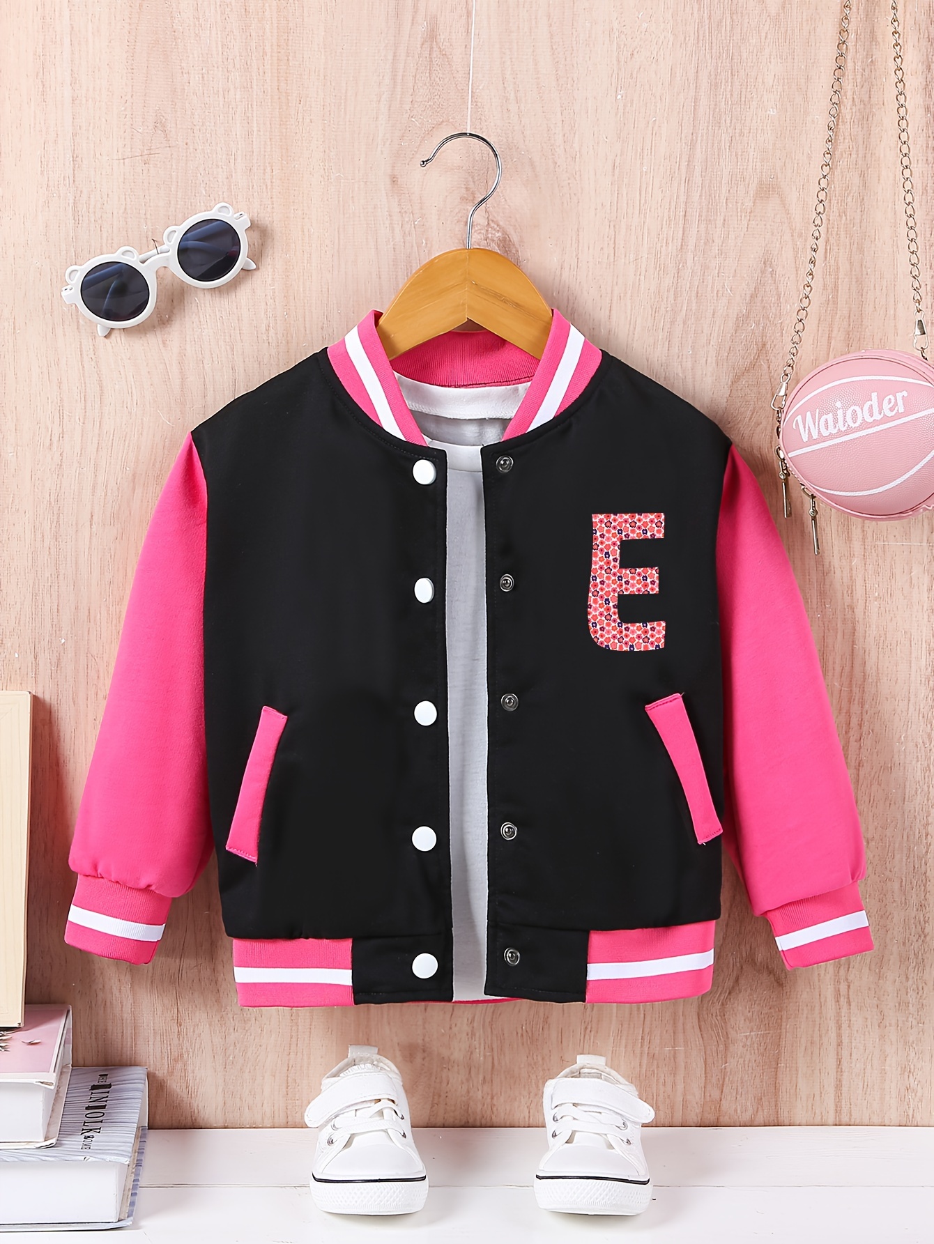 Fashion E Alphabet Print Veste De Varsity Pour Fille Vestes