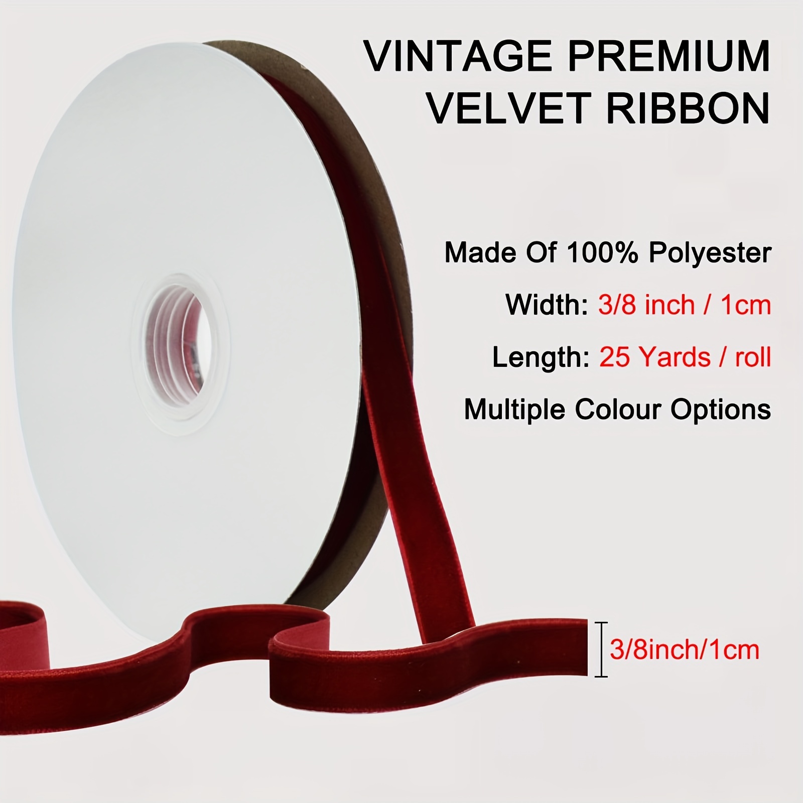 1 Roll, Velvet Ribbon 1 Inch X 25 Yards Wide Vintage Nylon Velvet Ribbon  With Spool