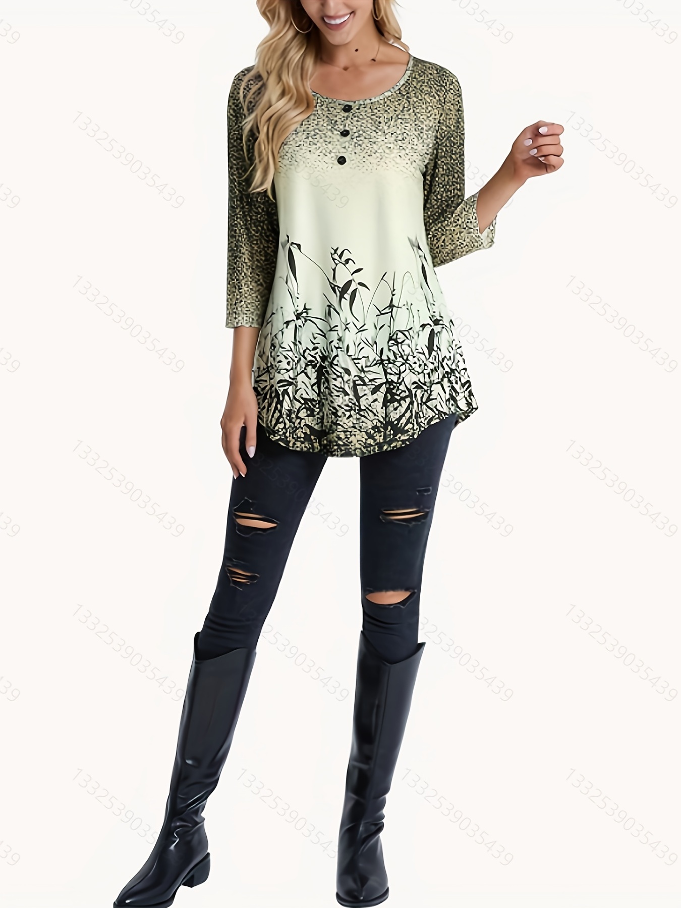 Many Golden Flowers Women's 3/4 Sleeve Raglan Shirts Casual