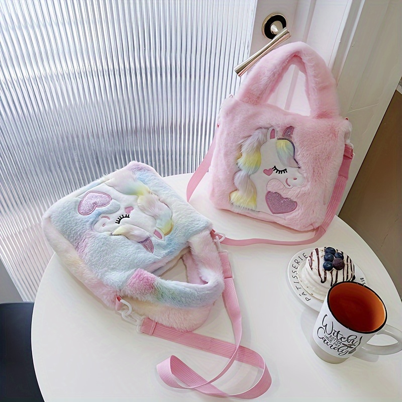 1pc Bolso Hombro Unicornio Niña Bolso Cruzado Peluche Lindo - Temu