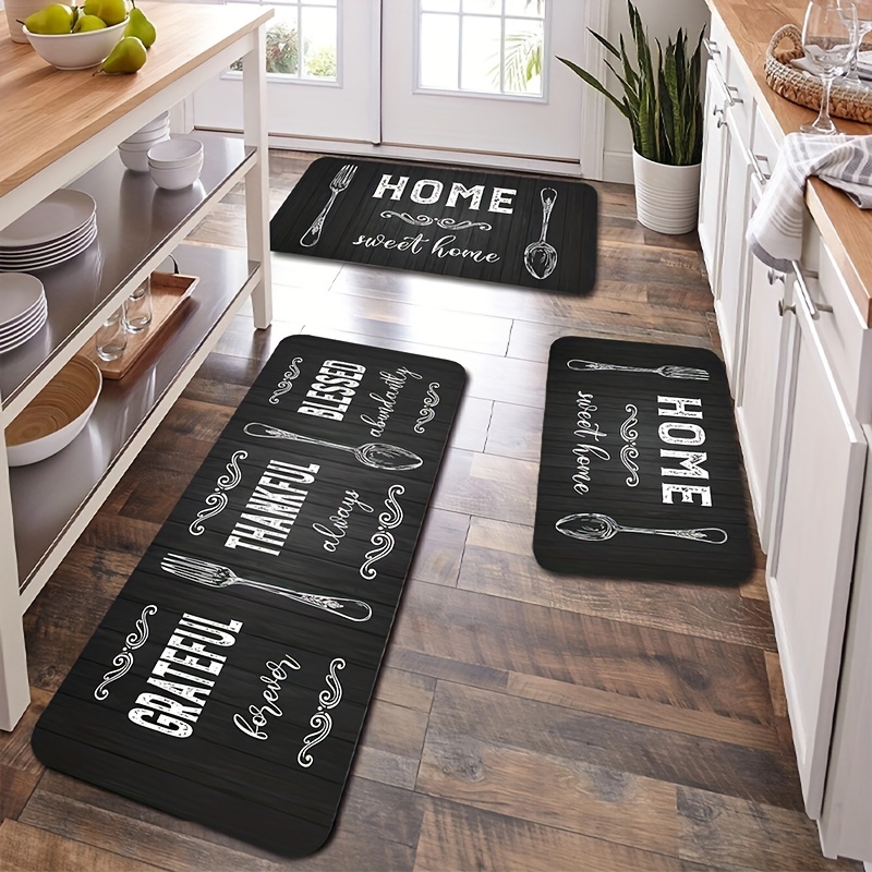 1pc Letter Graphic Kitchen Rug, Black-and-white Polyester Modern Anti-slip Kitchen  Mat, For Home Kitchen Decor