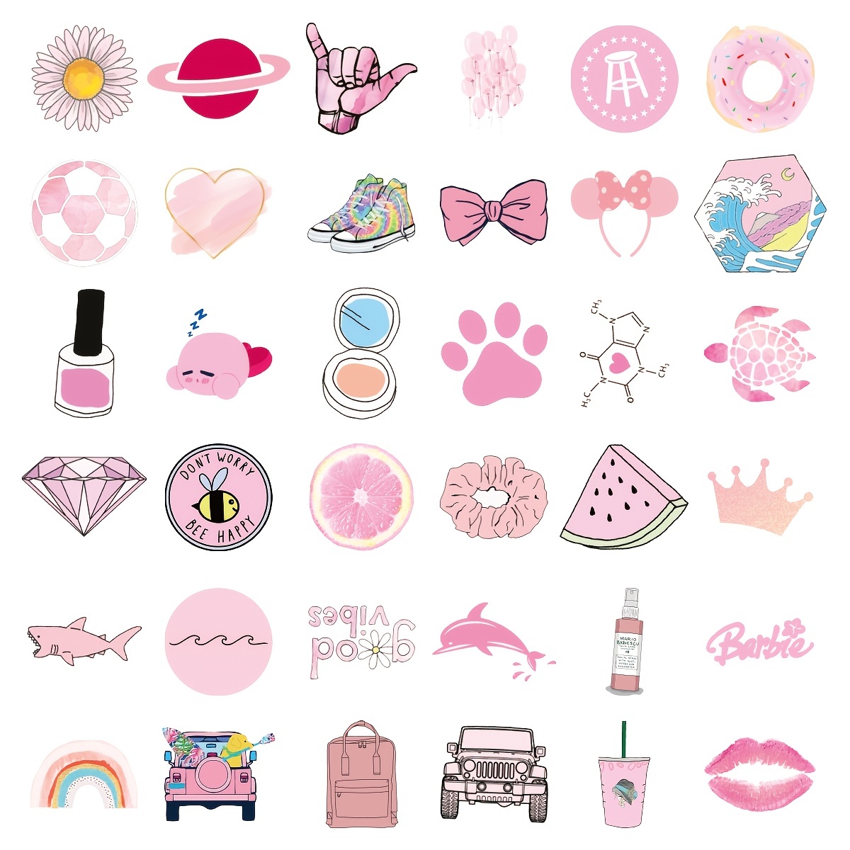 50pcs Pink Stickers Preppy Stickers Pink Party Stickers For Adult,  Waterproof Vinyl Stickers For Teen Girl For Water Bottle Laptop Phone  Skateboard