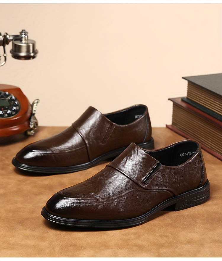 zapatos de vestir de cuero sintético auténtico para hombre, zapatos formales de  , zapatos casuales para caminar, zapatos sin cordones para hombre. Detalles del producto 10
