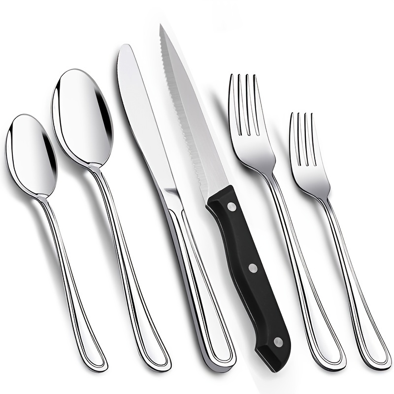 72-Piece Black Silverware Set, Umite Chef Flatware Set with Steak Knives  for 12, Food-Grade Stainless Steel Cutlery Set, Includes Spoons Forks  Knives