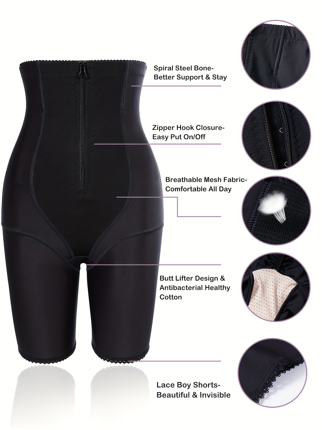 High Waist Zipper Shaping Shorts, Tummy Control Butt Lifting Compression  Shorts, Women's Underwear & Shapewear