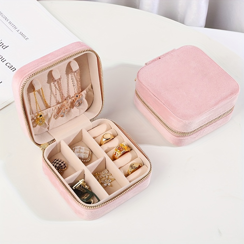 TEMU 1pc Small Portable Jewelry Storage Box, Package Box, Velvet Travel Jewelry Box For Rings, Necklaces, Bracelets, Earrings, Hair Clips, Etc Elegant Exquisite Style