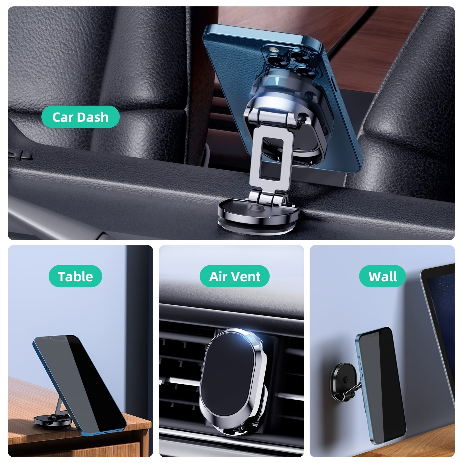 Magnetic Car Phone Holder Mount Alloy Folding Magnetic Car Phone Holder For  Car Dashboard, 360° Adjustable Car Phone Mount For All Smartphones With 2*