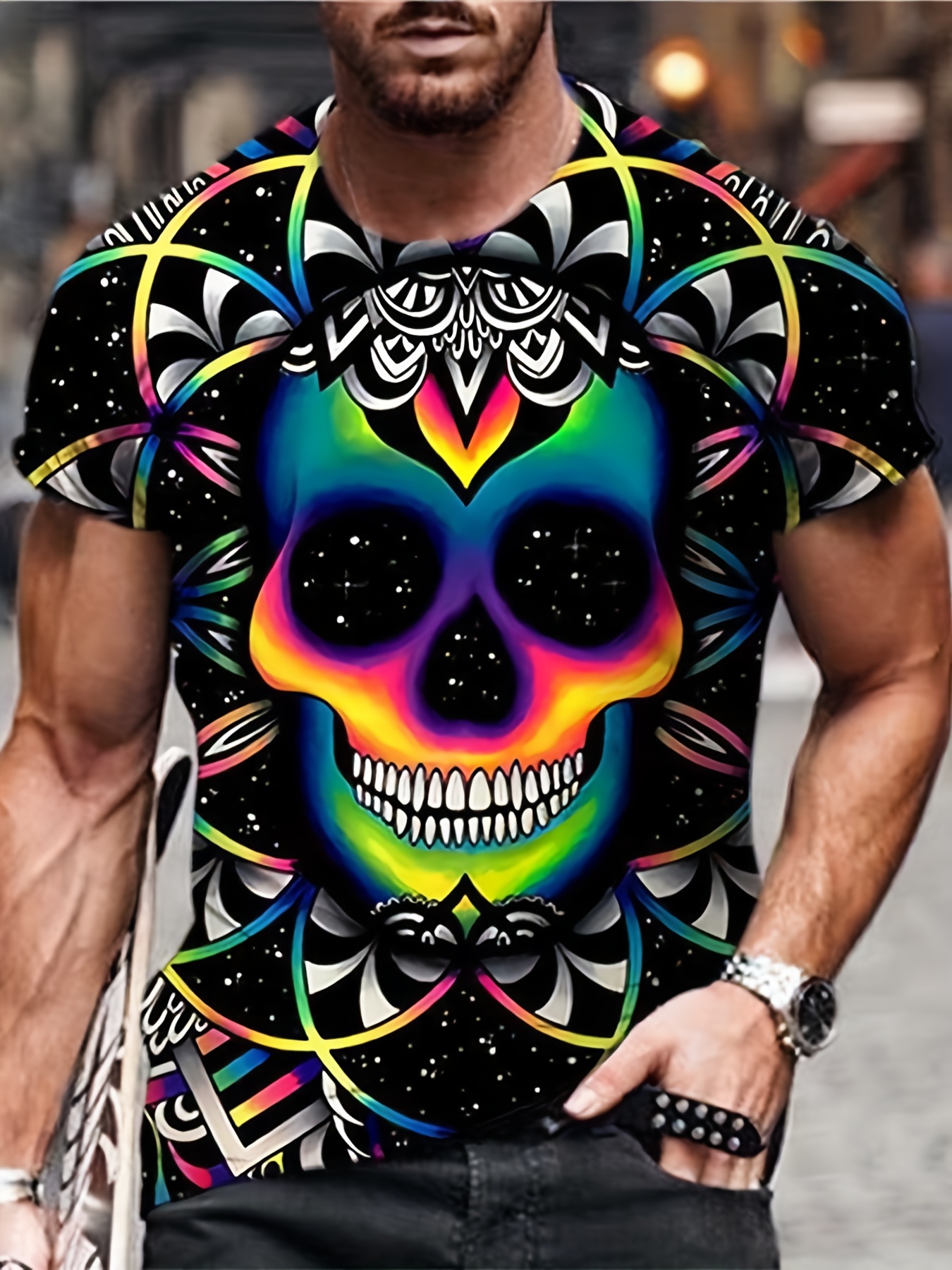 Men's 3d Skull Print Graphic Tee Casual And Comfy Summer T-shirt For Daily And - Temu Australia